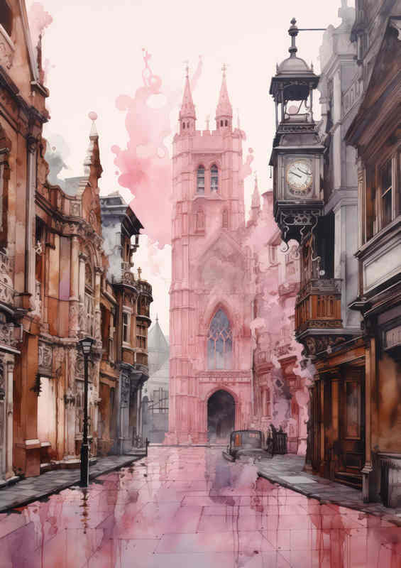 London City Watercolour Street Metal Poster