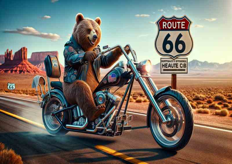 Solo Bear Riding a Chopper on Route 66
