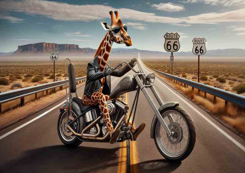 Solo Giraffe Riding a Chopper on Route 66