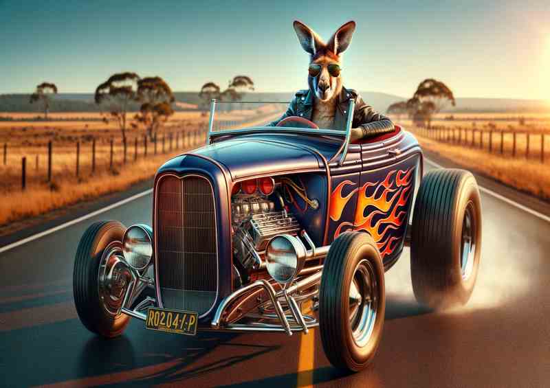 Solo Kangaroo Driving an American Hot Rod