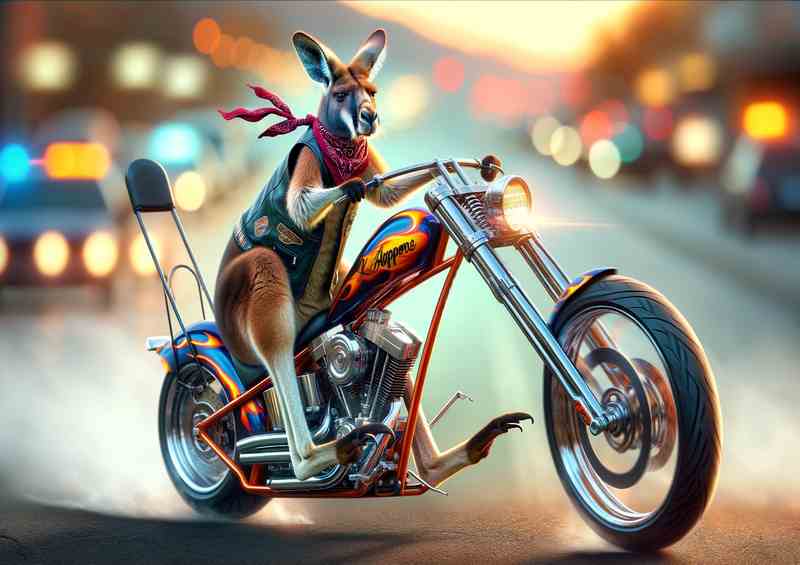 Solo Kangaroo Riding a Chopper
