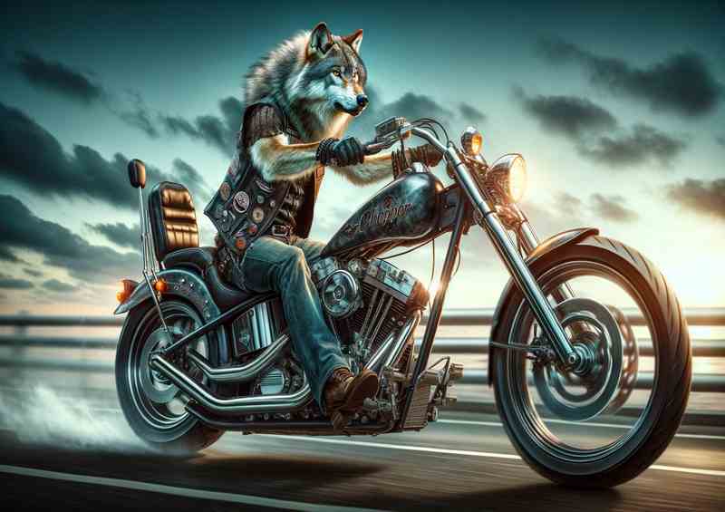 Solo Wolf Riding a Chopper