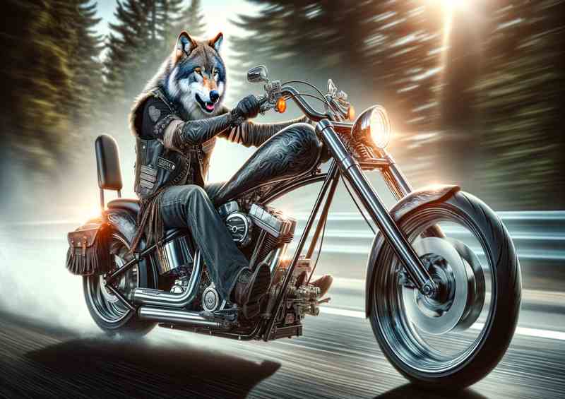 Wolf Riding a Chopper on the highway