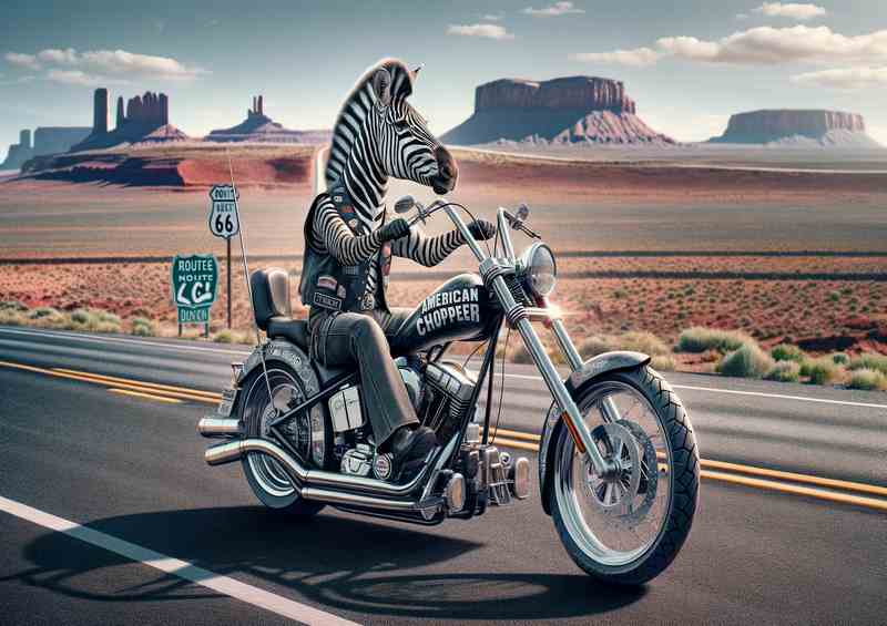 Zebra on an American Chopper on Route 66