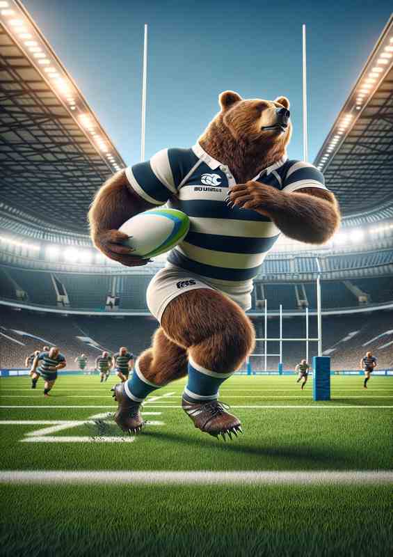 Bear Playing Rugby in Rugby Outfit