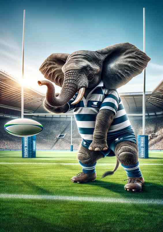 Elephant Playing Rugby in Rugby Outfit