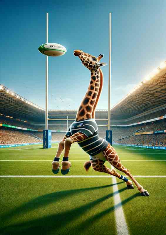 Giraffe Playing Rugby in Rugby Outfit