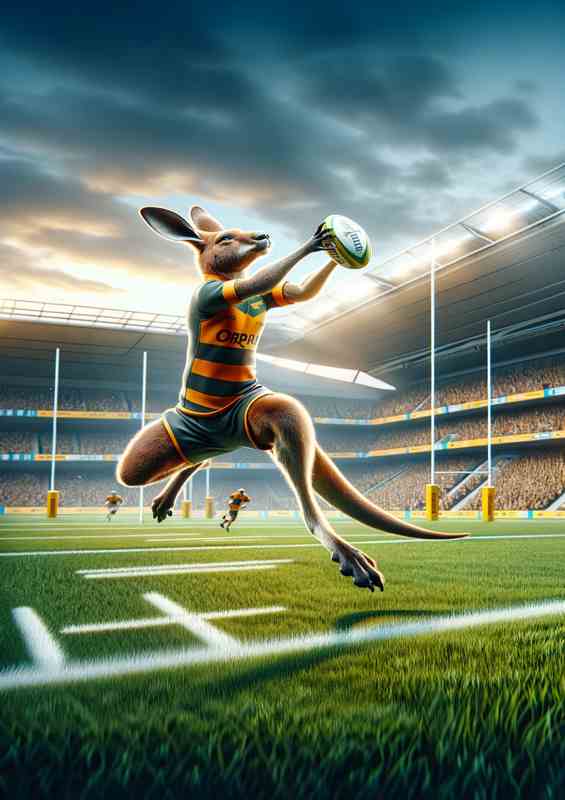 Kangaroo Playing Rugby