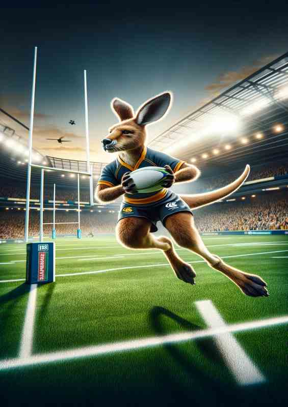 Kangaroo Playing Rugby in Rugby Outfit
