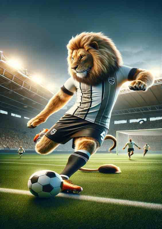 Lion Playing Football in Soccer Outfit
