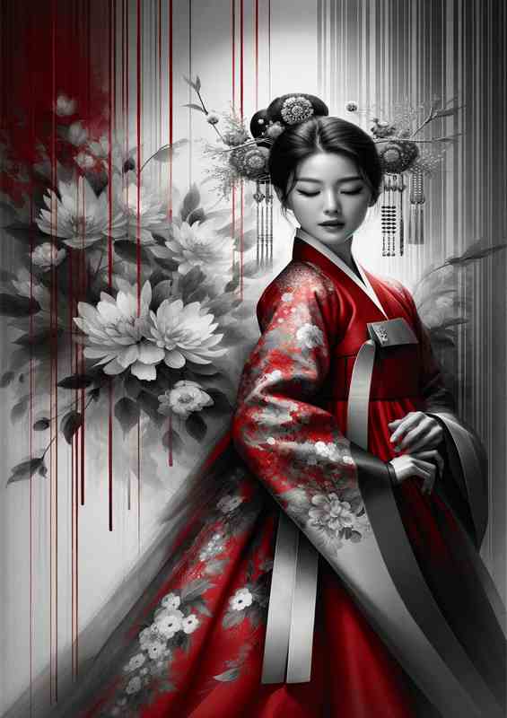 Elegant Asian Beauty in red