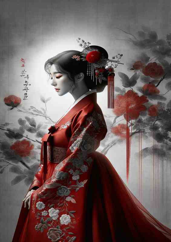 Graceful Red Hanbok Artistic