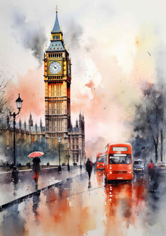 London bus on the bridge looking at big ben