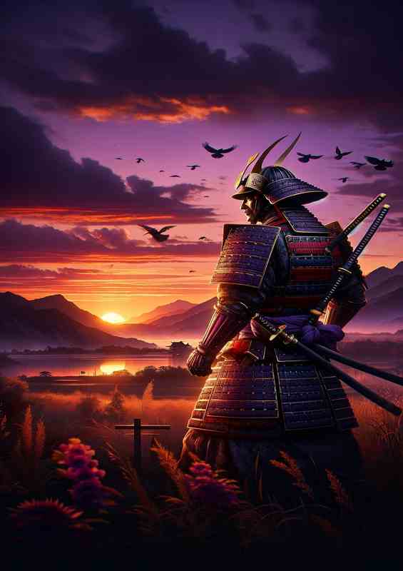 Samurai Warrior Sunset Ancient Japan Illustration