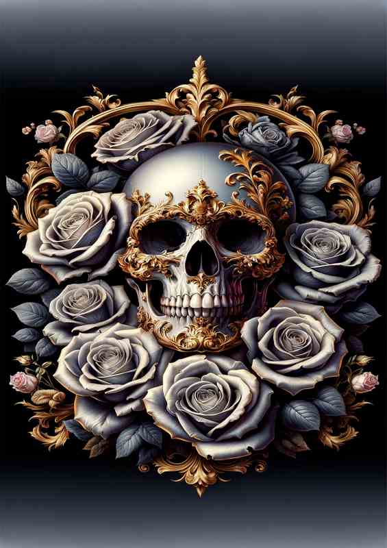 Elegant Baroque Skull Amidst Blooming Roses