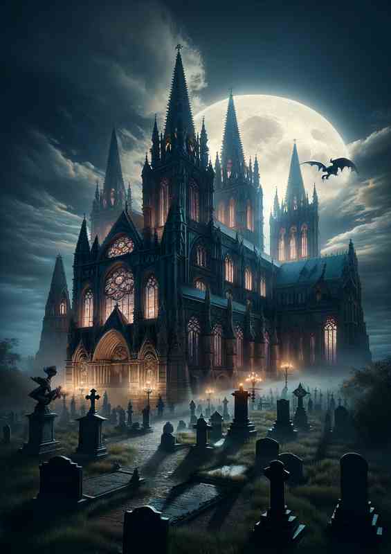 Moonlit Gothic Cathedral Metal Poster