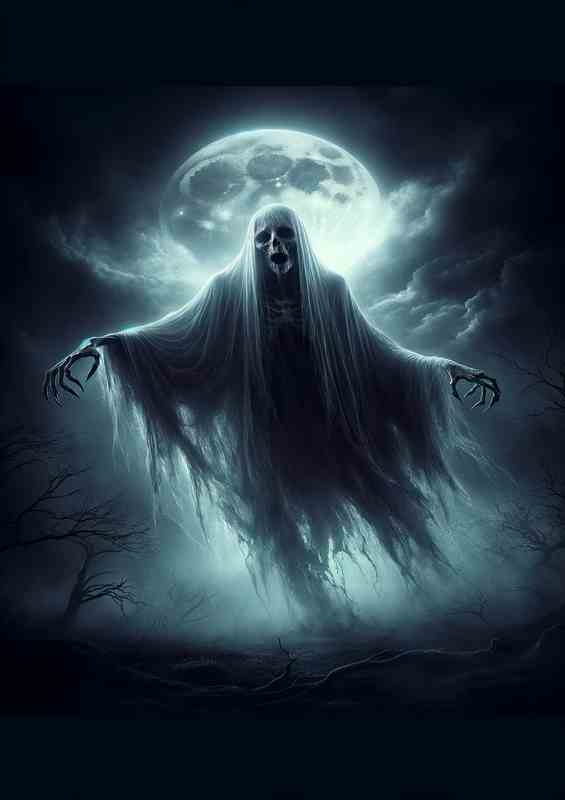 Haunting Spectral Ghost in Moonlit Night