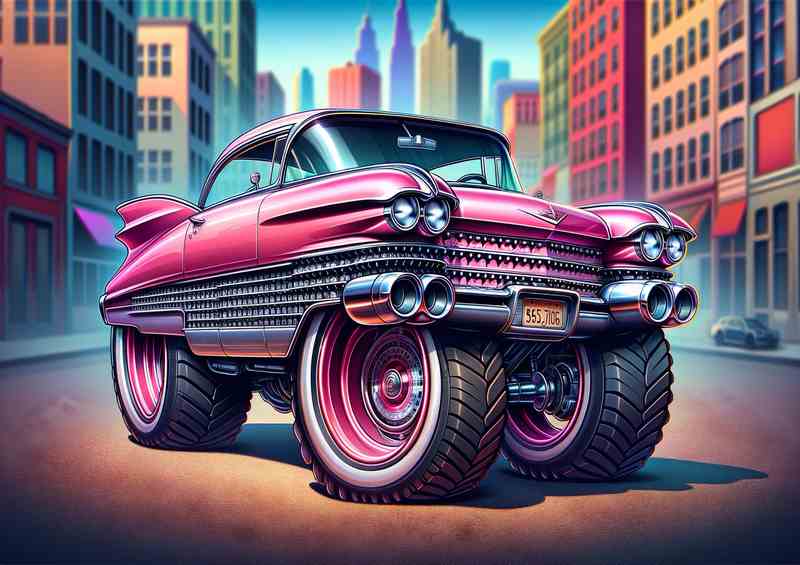 1959 Cadillac with extremely exaggerated in pink