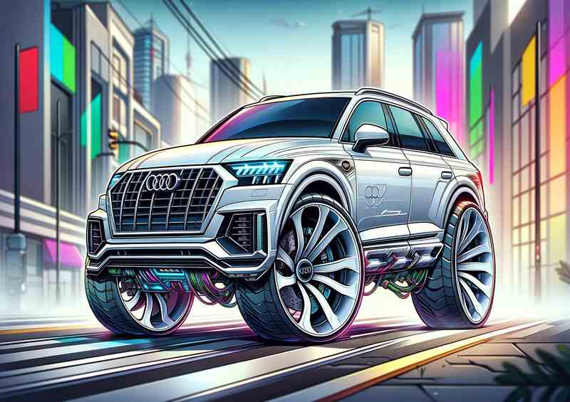 Audi Q7 Extreme 4x4 White Metal Poster