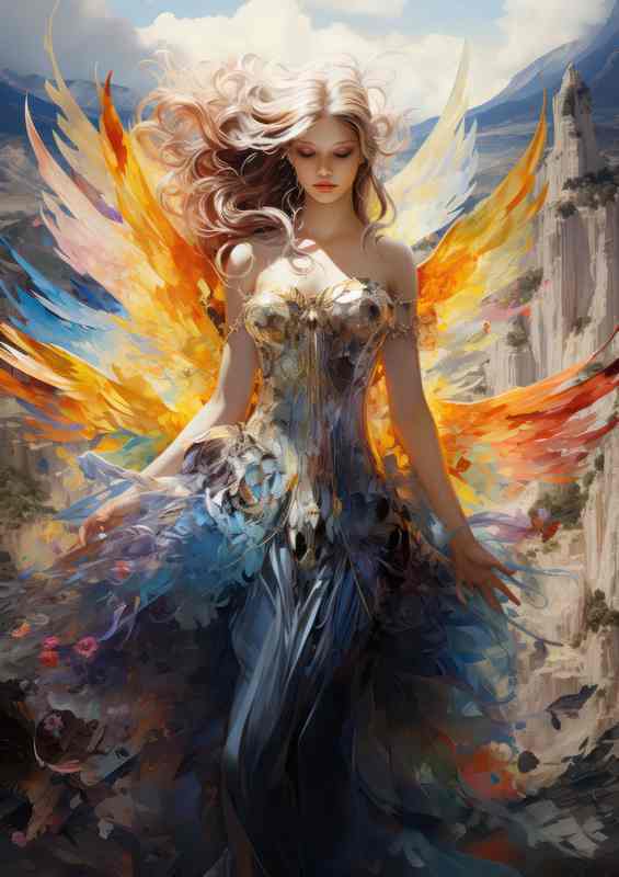 Angel with beautiful coloured wings