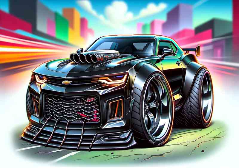 Chevrolet Camaro style in jet black paint cartoon
