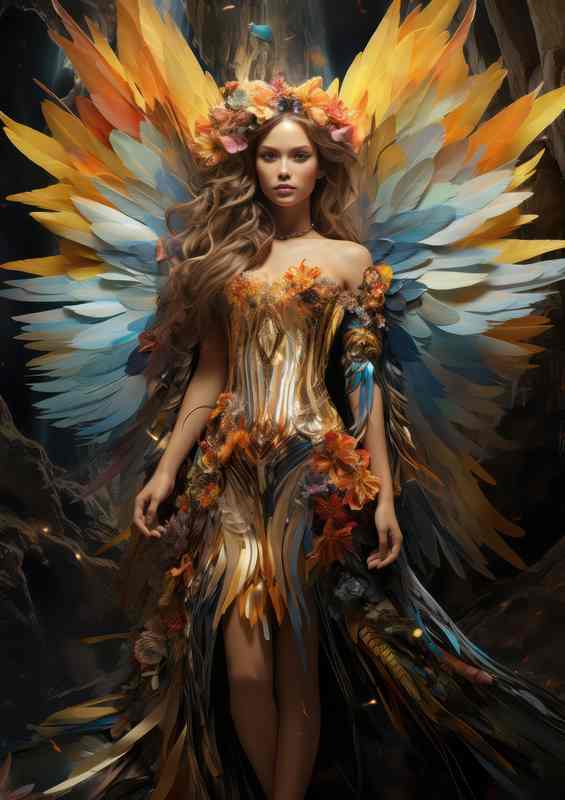 Bright colored angel with wings standing