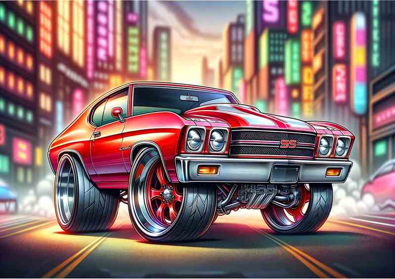 Chevrolet Chevelle SS style in red cartoon big wheels