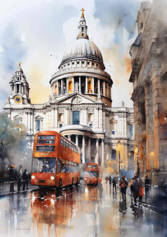 Saint pauls with a red london city bus on the street