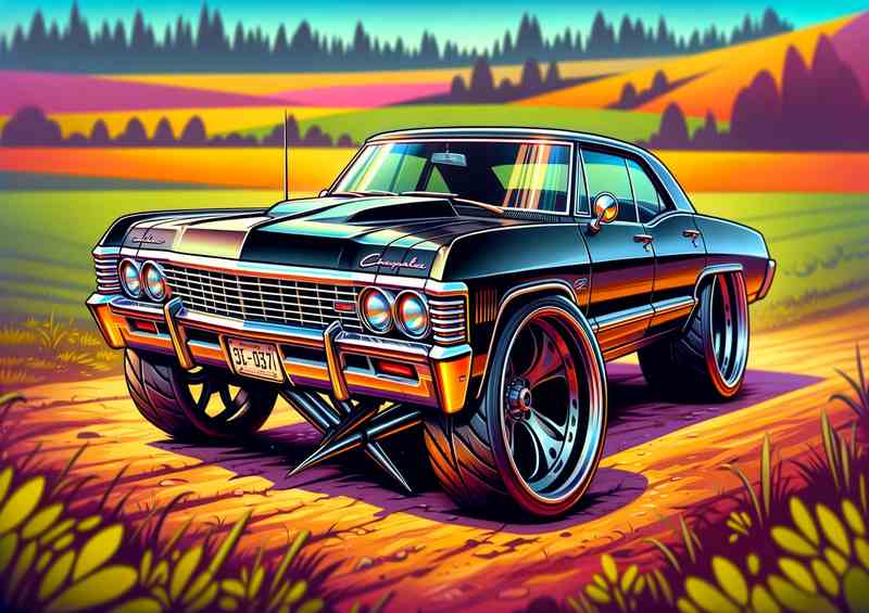 Chevrolet Impala style with big wheels cartoon