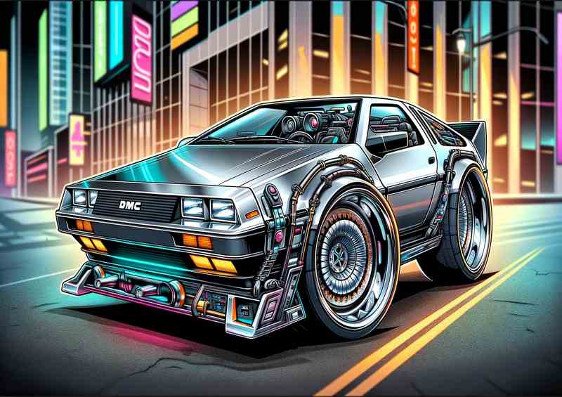 DeLorean DMC style in silver cartoon