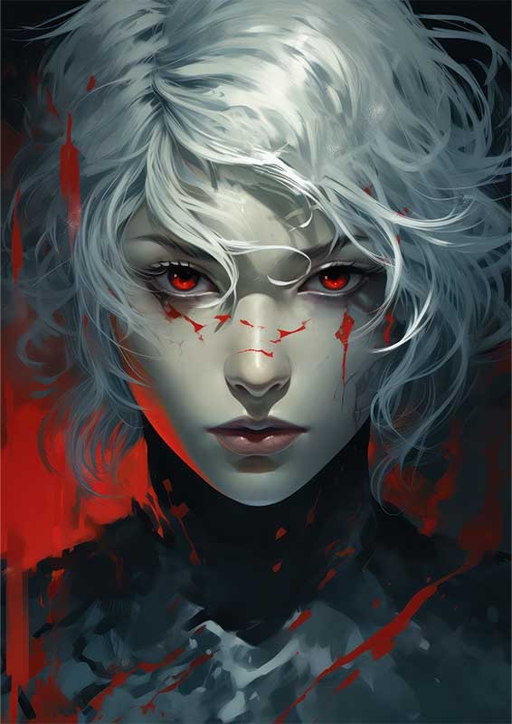 Shoku ghoul with red eyes and distintive hair