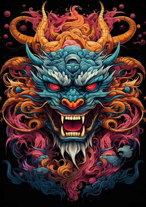 Chinese drafon head with a splash of colour