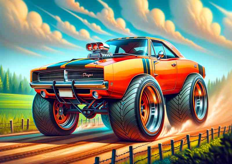 Dodge Charger style in orange with big wheels
