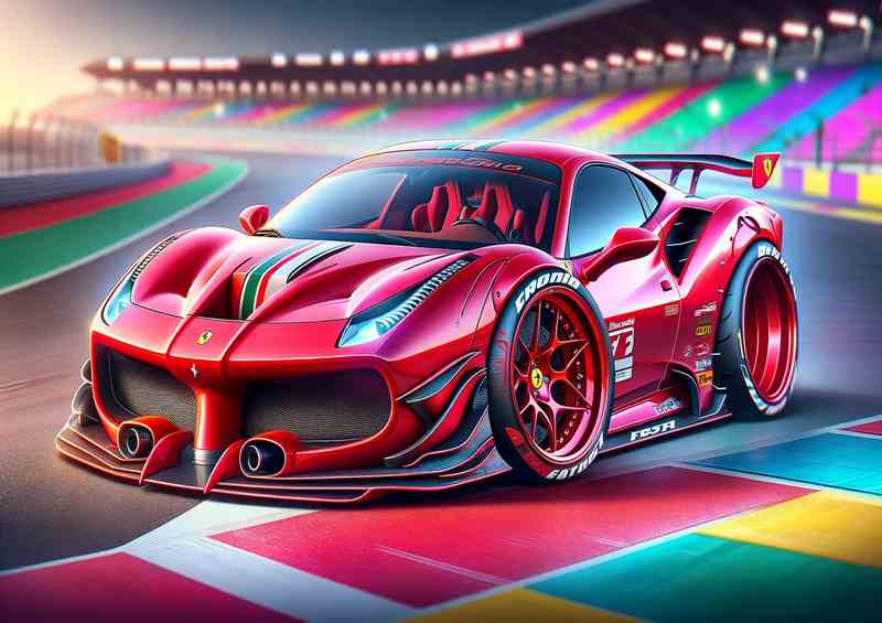 Ferrari 488 Pista style extremely exaggerated red paint