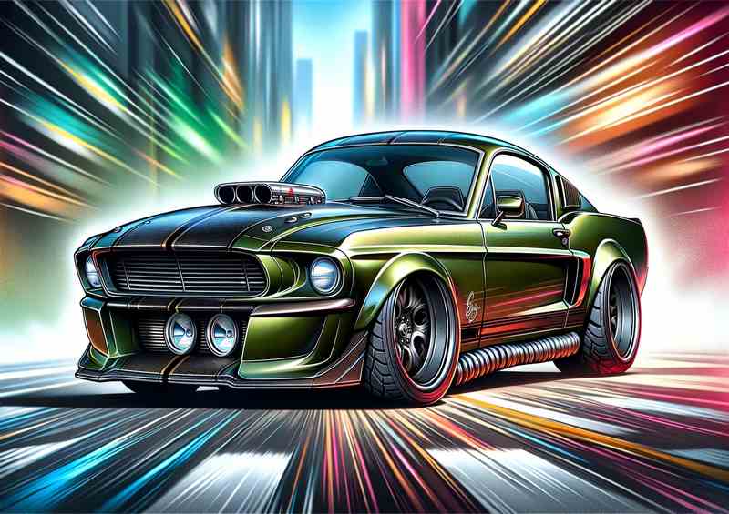 Ford Mustang GT Fastback style with big wheels in green