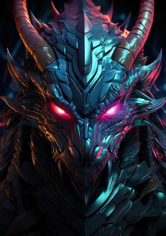 Dragon head in neon style colours