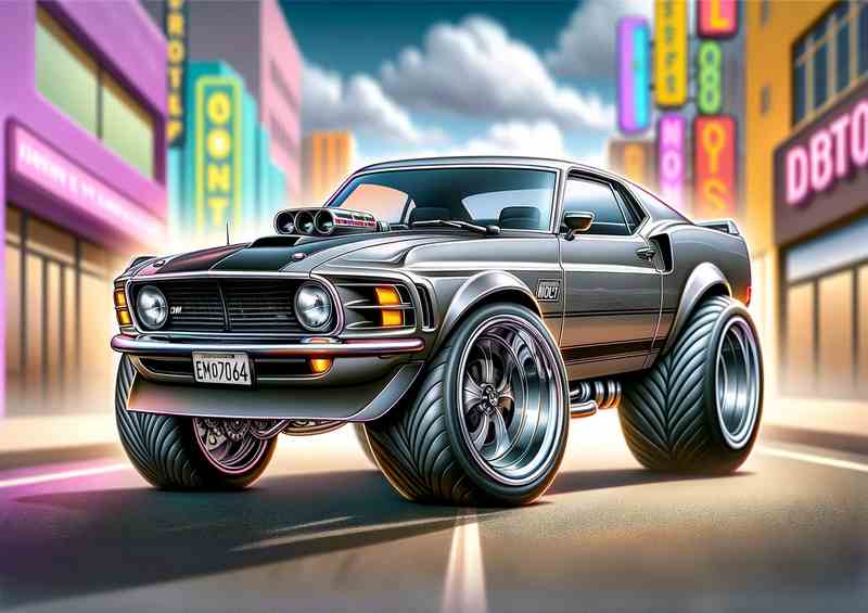 Ford Mustang Mach 1 style in grey with big wheels