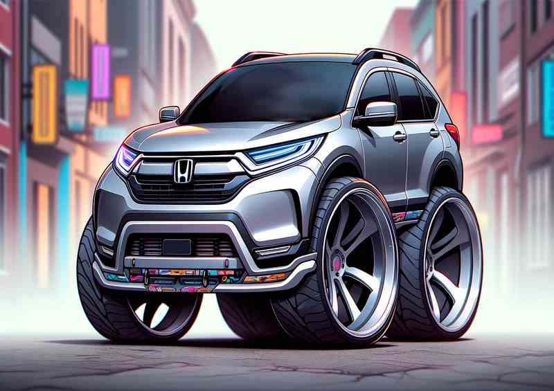 Honda CRV 4x4 Silvr MetalPoster w/ Exagg. Features