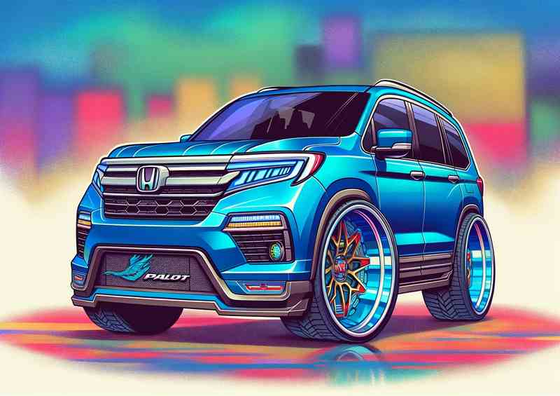 Honda Pilot 4x4 Bold Blue Metal Poster