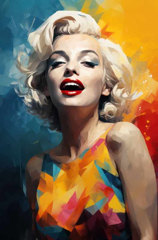 A painting style of marilyn monroe in yellow blue