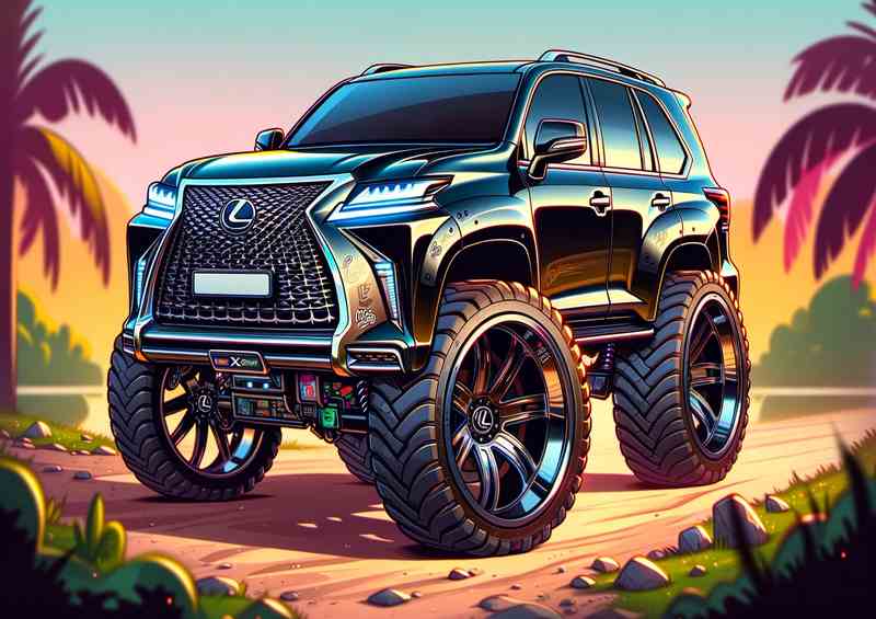 Lexus GX Exaggerated Black 4x4 Metal Poster
