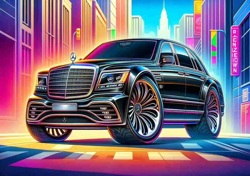 Mercedes 600 Pullman in Blk w/ Big Wheels - Metal Poster
