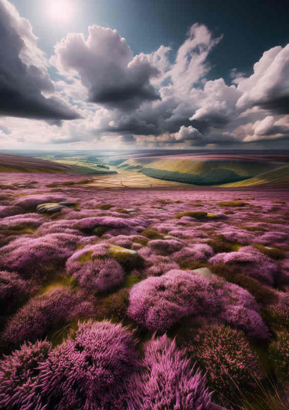 British moorland covered in blooming purple heather