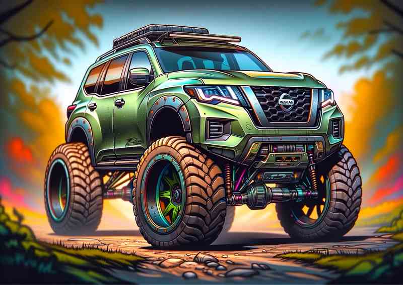 Nissan Pathfinder Green Wheels Metal Poster.