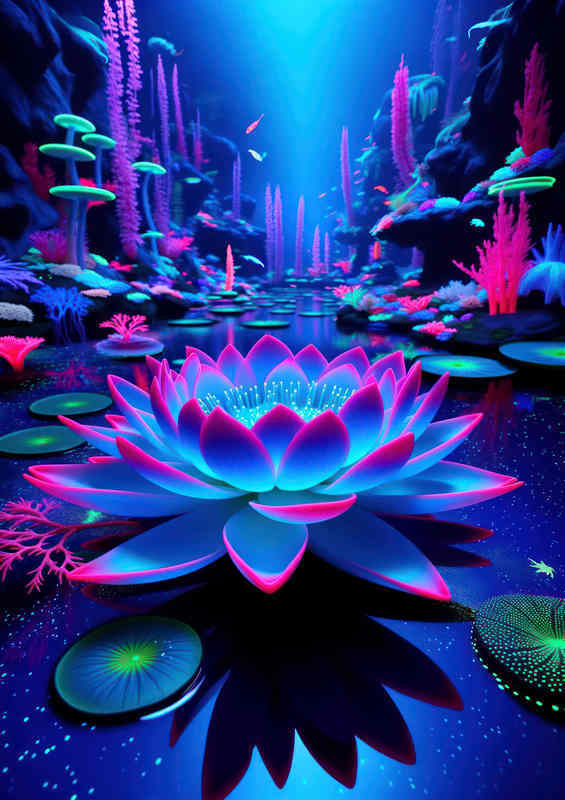 Deep Blue Lotus | Neon Pink Edges