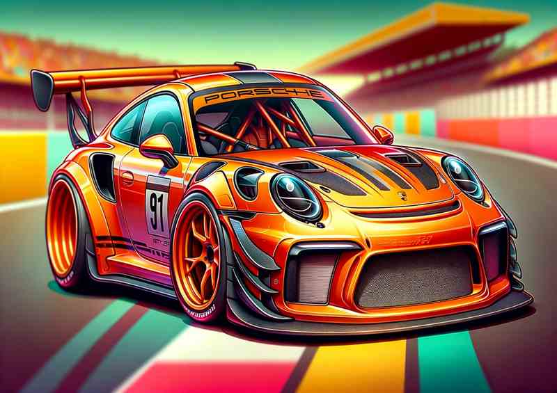 Porsche 911 GT3 RS style in orange cartoon