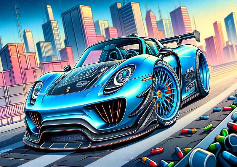 Porsche 918 Spyder style in blue cartoon