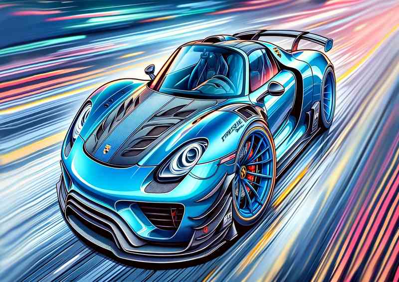 Porsche 918 Spyder style in light blue cartoon