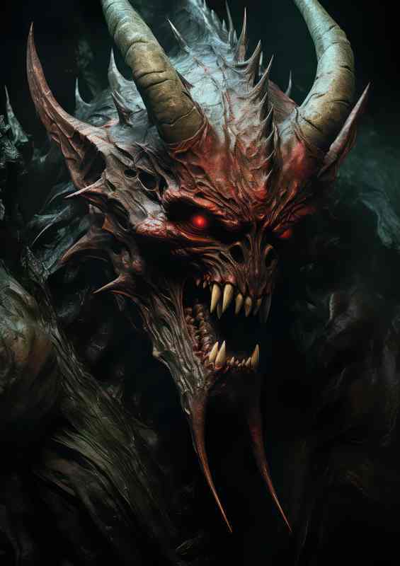 Green monster with horns and big teeth