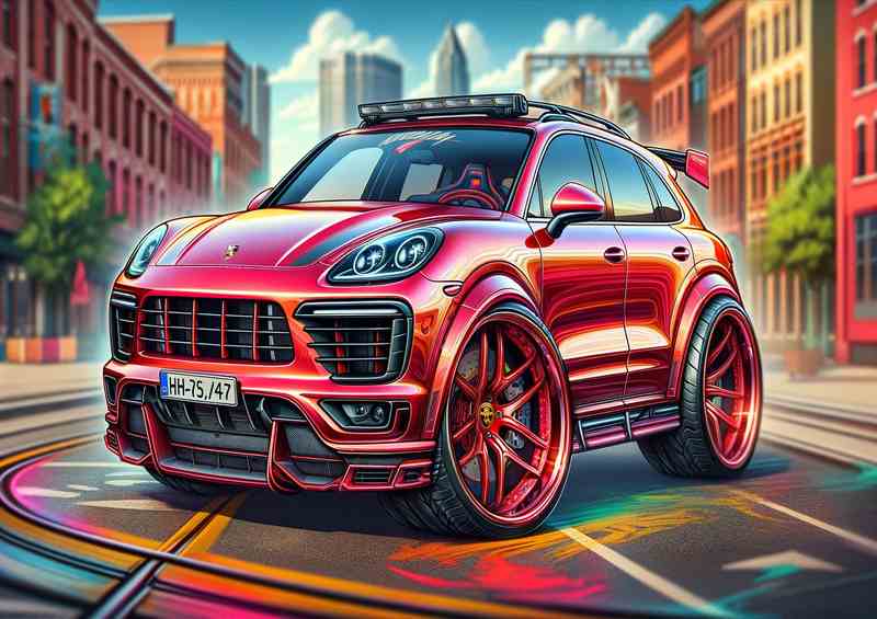 Porsche Cayenne 4x4 style in red cartoon